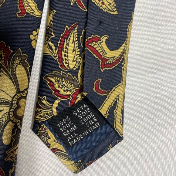 Coach Floral Silk Tie in Navy, Gold & Red - Picture 3 of 5